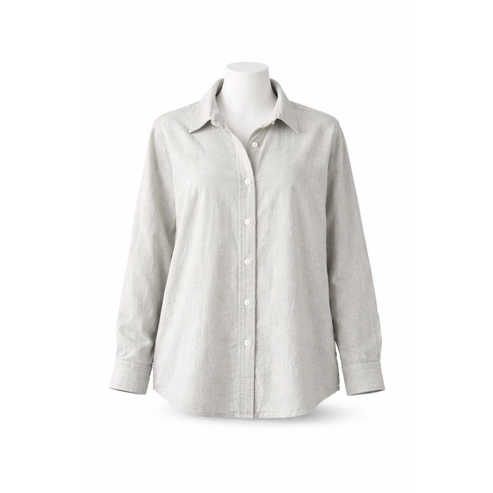 Lands End Womens 1X 16W-18W Light Gray Flannel Button Down Long Sleeve Shirt